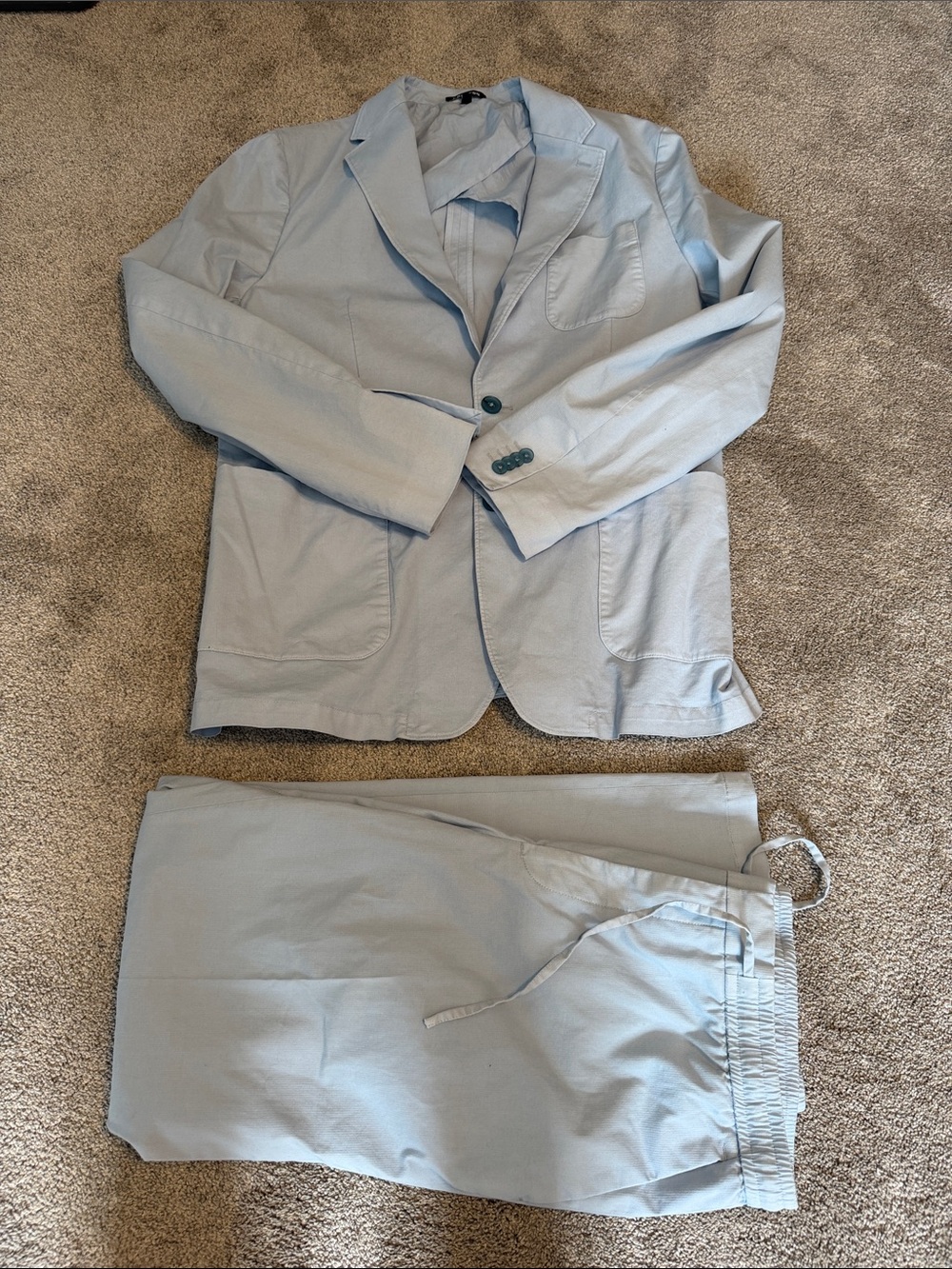 Express Light Powder Blue Men’s Casual Slim Fit Suit: Blazer & Drawstring Pants